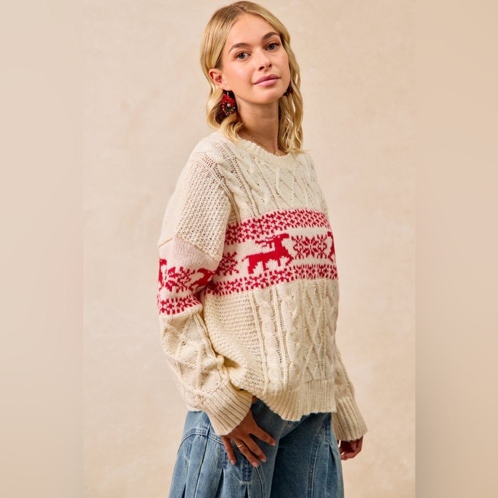 ⚡️ 📦 BiBi “ Nordic Nights “ Cableknit Fair Isle Sweater | Cream - Picture 6 of 10